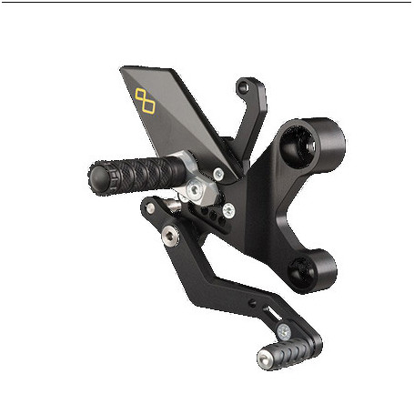 Gruppo pedane complete regolabili Lightech In Ergal nere TRACK System, poggia piede fisso per Yamaha MT-09