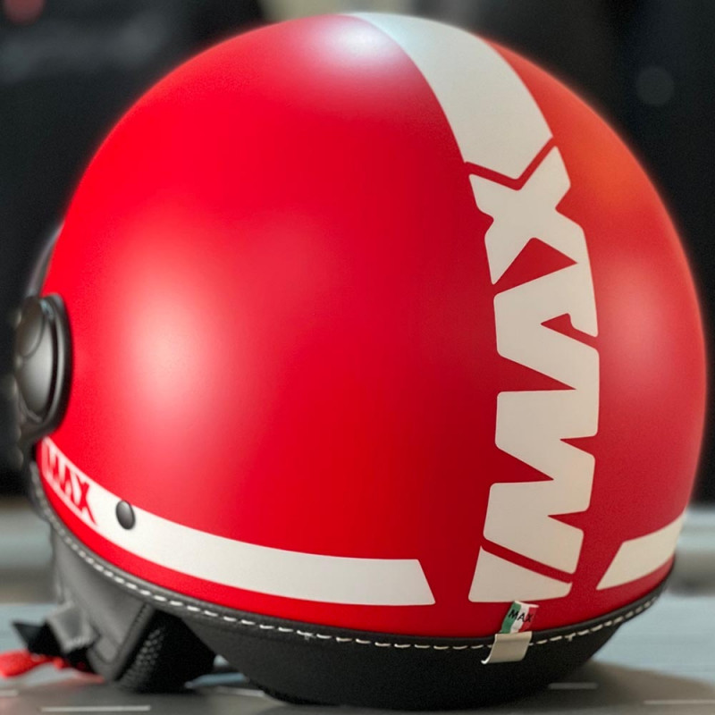 Casco jet max power rosso opaco decal bianca Casco jet max power rosso opaco decal bianca