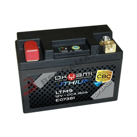 Batteria Litio Okyami LTM9 equivalente YTX9-BS YTR9-BS YT9B-BS YT7B-BS YTX7A-BS YB9A-A YB9-B 134x65x92 mm