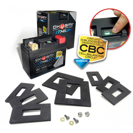 Batterie Litio Okyami LTM9 equivalente YTX9-BS YTR9-BS YT9B-BS YT7B-BS YTX7A-BS YB9A-A YB9-B 134x65x92 mm