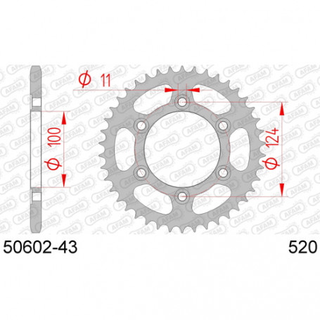 Couronne Afam Inox pour Ducati Monster 350/400/600/620/750/800/900/SS, 851/888, Paso 906/907 pas 520, 43 dents