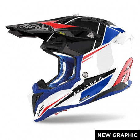 Casque off road Airoh Aviator 3 PUSH bleu rouge brillant
