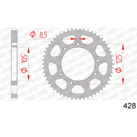 Kettenrad Stahl Afam Derbi 125 cross-drd-senda r, HM 125 CRE-CRM, HM 50 Derapage, Teilung 428, 60 Zähne