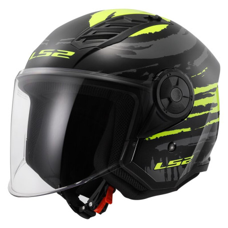 Casque jet LS2 AIRFLOW II BRUSH noire brillant jaune h-v