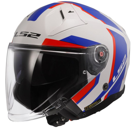 Casque Jet LS2 Infinity II OF603 Focus blanc bleu rouge ECE22.06
