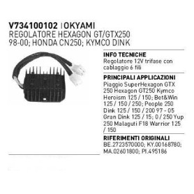 Regolatore scooter Kymco dink 125-200, grand dink 250, Piaggio SuperHexagon GTX 250, Malaguti F18 125-180