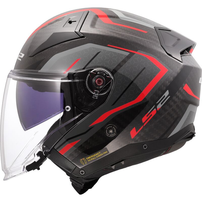 Casque Jet LS2 OF603 Infinity II Carbone URUS gris rouge Casque Jet LS2 OF603 Infinity II Carbone URUS gris rouge