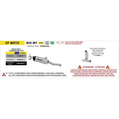 Arrow Race-Tech Aluminium Endtopf für CF Moto MT 800 2025-2026