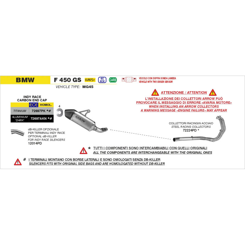 Terminale Arrow Indy Race alluminio per BMW F 450 GS 2026 Terminale Arrow Indy Race alluminio per BMW F 450 GS 2026