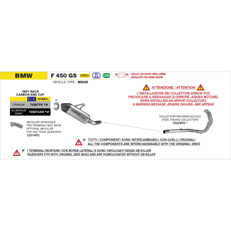 Silenciador Arrow Indy Race aluminio para BMW F 450 GS 2026