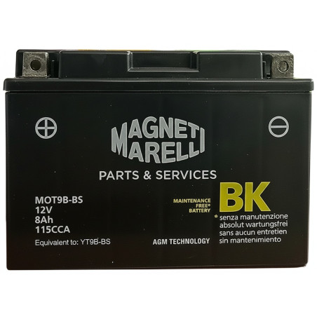 Batería Magneti Marelli MOT9B-BS, YT9B-BS, 12 V 8 Ah CCA 115 A 150x70x105 mm