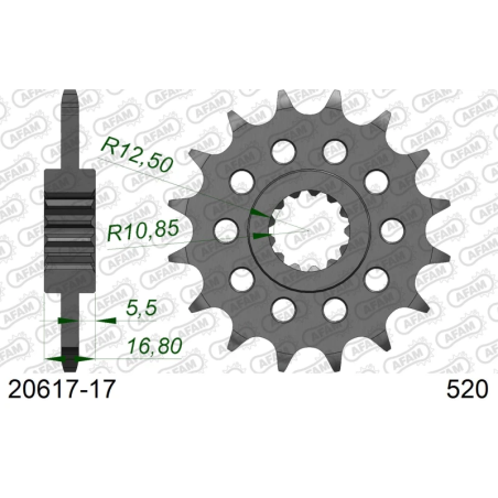 Pignon Afam 17 dents pour chaîne 520, Honda X-ADV 750 2017-2025, Forza 750 2021-2023, Integra 750, NC 750 et NC 750 X