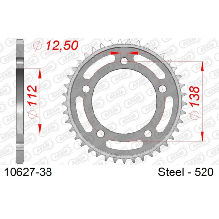 Afam Stahl-Kettenrad 38 Zähne für 520er Kette, Honda X-ADV 750 2017-2025, Forza 750 2021-2025, Integra 700-750 2012-2020