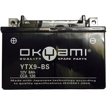 Batterie Okyami YTX9-BS 8A, positif Gauche