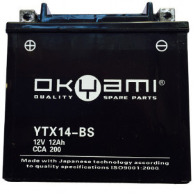 Batería Okyami YTX14-BS 12A, positivo SX | MotoGM