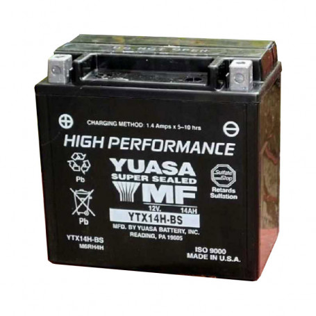 Batería Yuasa YTX14H-BS 12A, positivo SX | MotoGM