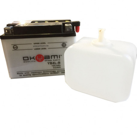 Battery YB4L-B Okyami with Acid 12V, 4A, RH polarity, 120x70x92mm