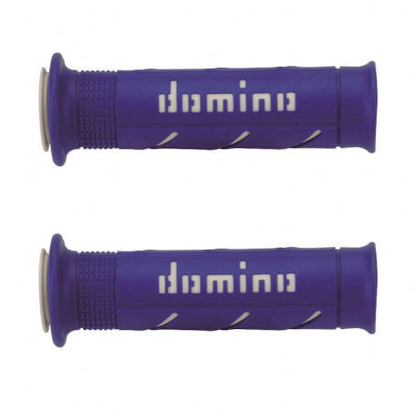Poignees moto Domino MX2 Double soft bleu/blanc 120mm