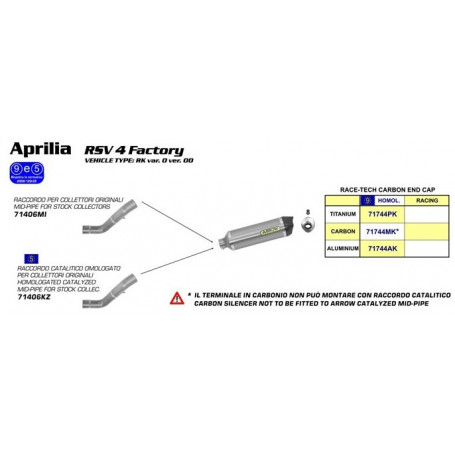 Silencer Arrow Race-Tech Street legal Slip-on Alluminium for Aprilia RSV4