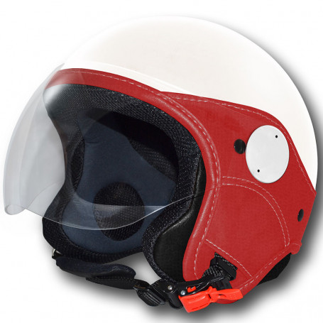 CASQUE JET LS TRENDY VISION blanc,cuir rouge