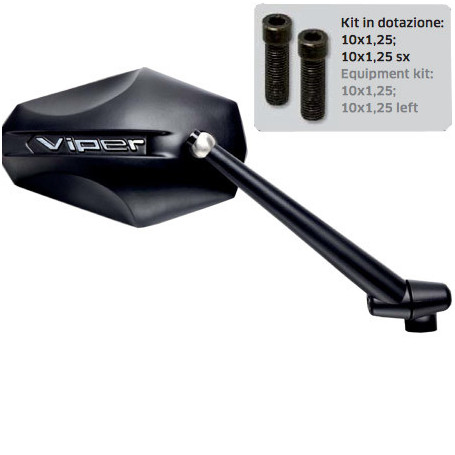 Specchio omologato Universale alluminio Far Viper 6 nero opaco da Manubrio con adattatori Sinistro