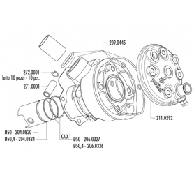 Kompletter Zylinder Polini für Motor Minarelli AM6  80 cc Ø 50 H2O, sp. Ø 12