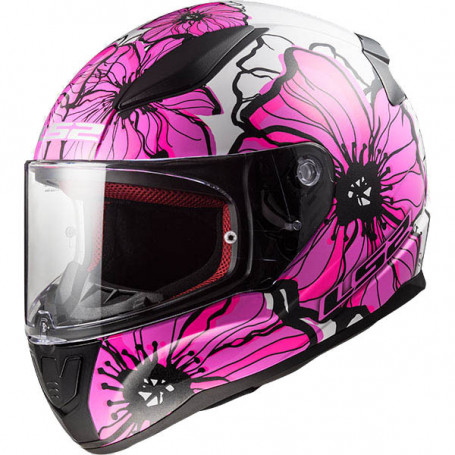 Casque LS2 Rapid Poppies Blanc Rose FF353