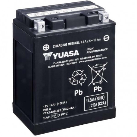Yuasa Battery YTX14AH-BS 12A, Left polarity