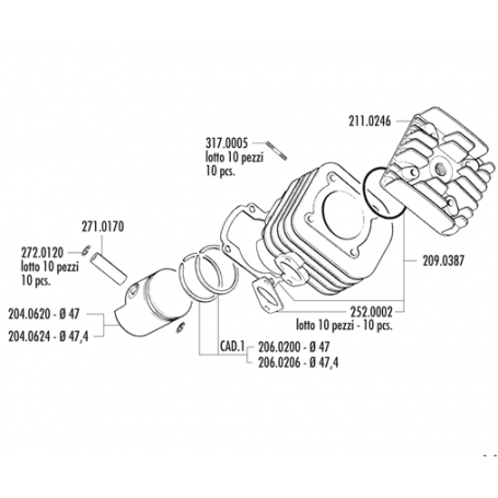 Polini Sport Cylinder cast Iron 70 CC Two segmants for Engine Minarelli Horizontal Air,sp.Ø 10
