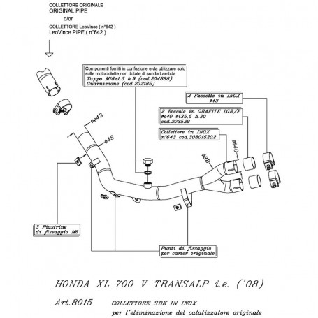 Kit elimina catalizzatore Leovince per Honda Transalp XL 700  per terminali originali o Leovince
