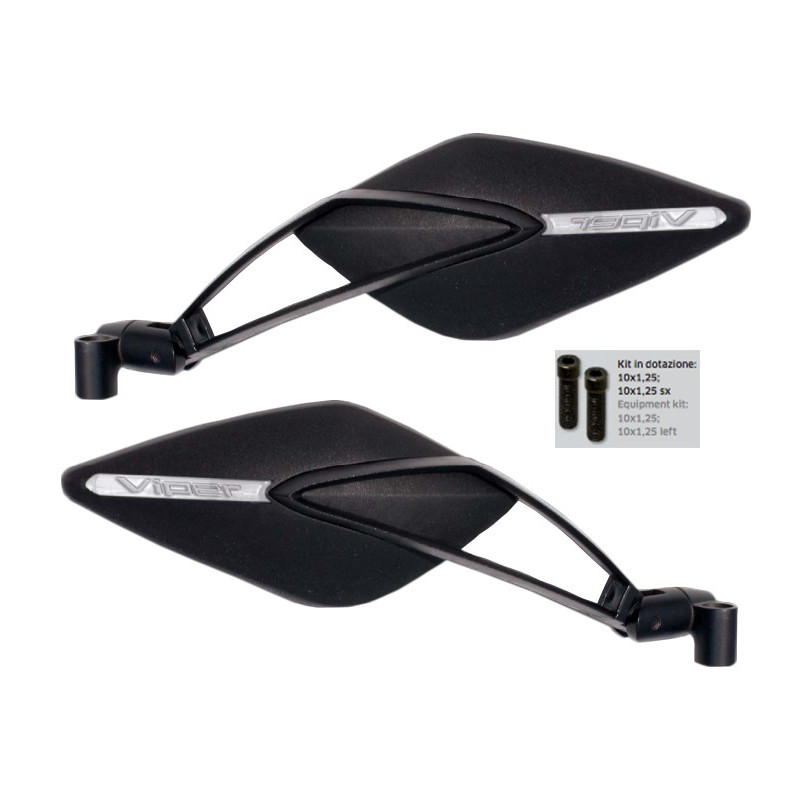 Par de espejos homologado Viper 8 Style in plastica ABS negro opaco Naked passo 10X1,25 (1 par)