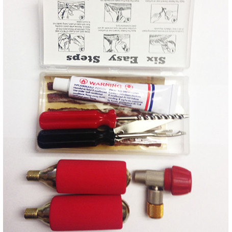Kit de réparation mèche pour pneu tubeless moto et scooter avec CO2