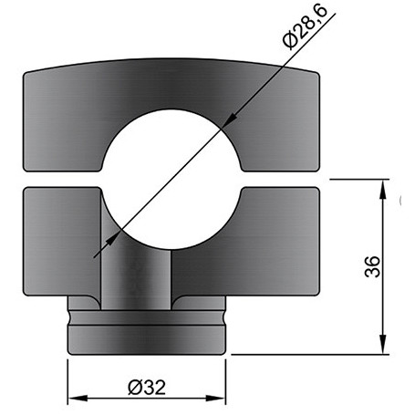 Adaptador para manubri da 28mm conico negro, altura 36 mm | MotoGM