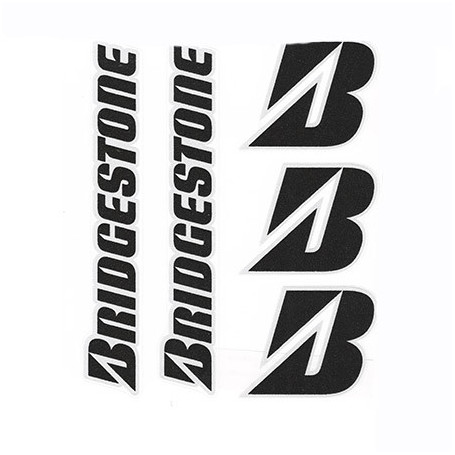 kit Autocollants BRIDGESTONE noire 5 pz (11 cm X 1,5 cm écrit) (4 cm X 3,5 cm dessin)