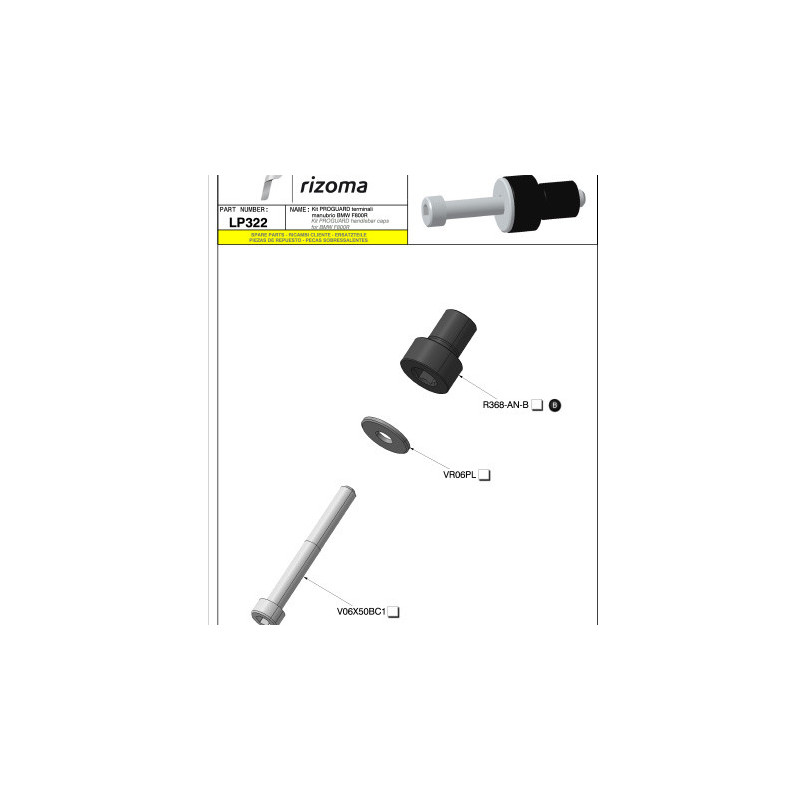 Adattatore Rizoma LP322B per Proguard e terminali manubrio per BMW F 800 R (1 pezzo)