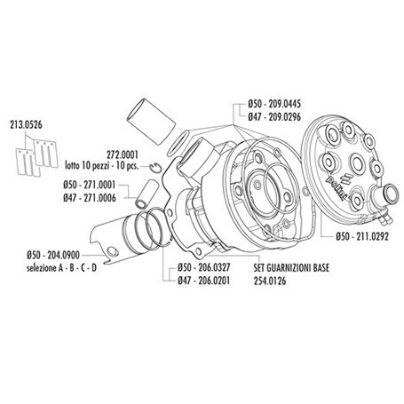 Polini Alu 80 CC 133.1008, Ø 50 AM6 H2O axe Ø 12